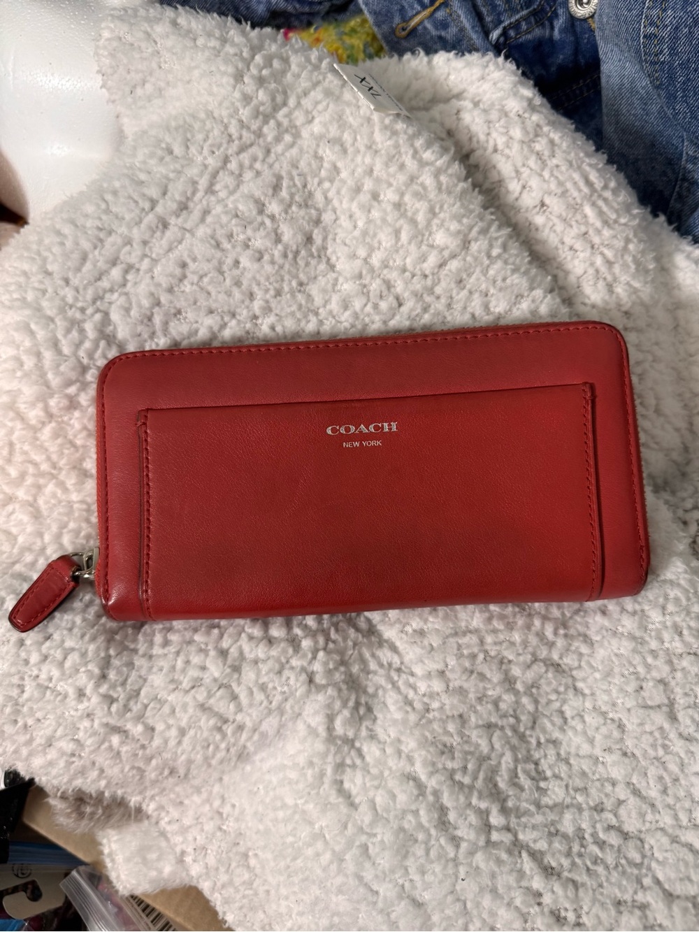 Coach Red Leather Zip Around Wallet with Front Slip Pocket